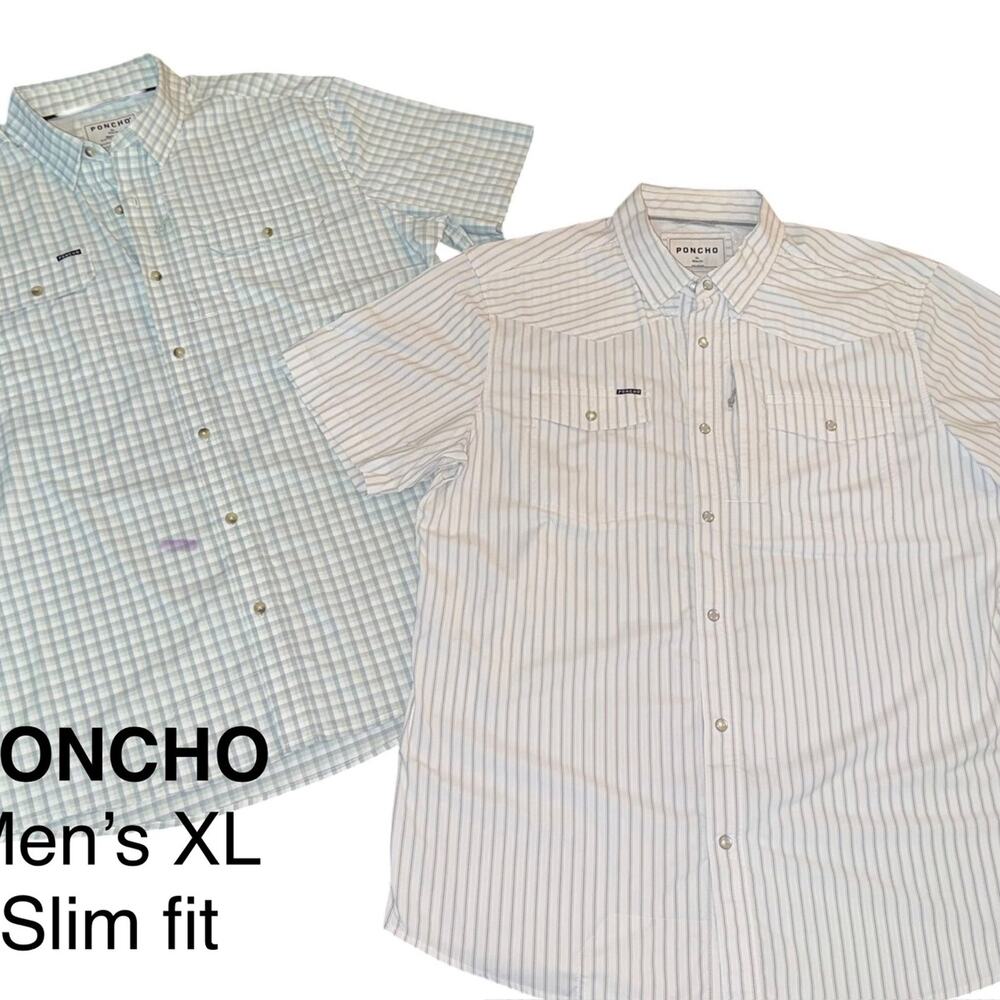 TWO Men’s Brand Poncho Short Sleeve Collared Fishing Shirt, size XL Slim Fit